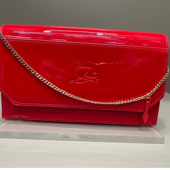 Christian Louboutin Red Patent Clutch with Chain Strap - Picture 10 of 10